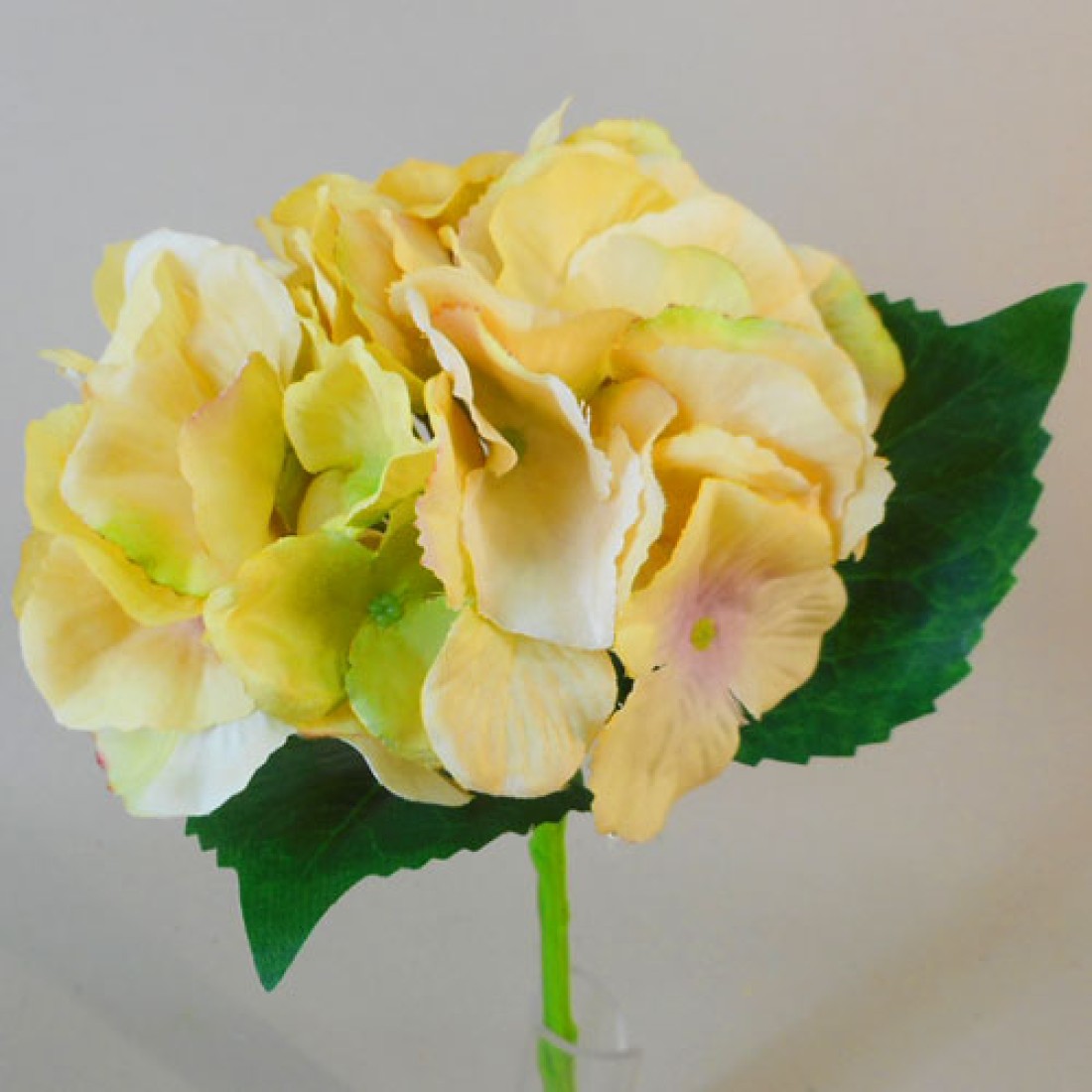 Artificial Hydrangeas Yellow Short Stem 35cm Artificial Flowers